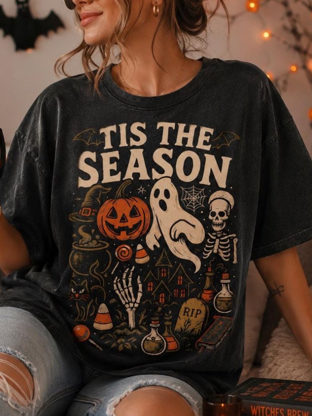 Halloween Wash T Shirt, Tis The Season Shirt, Spooky Ghost Pumpkin Tee